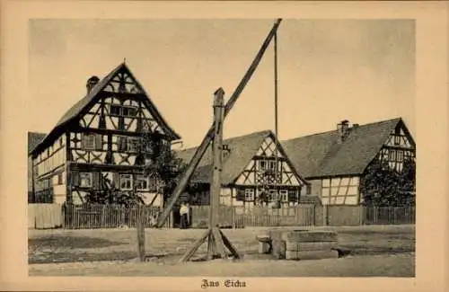 Ak Eicha Römhild in Thüringen, Kran, Fachwerkhäuser