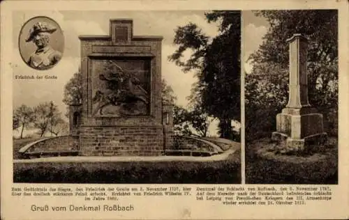 Ak Roßbach Braunsbedra Saalekreis, Denkmal Schlacht Sieg 1757, Friedrich der Große