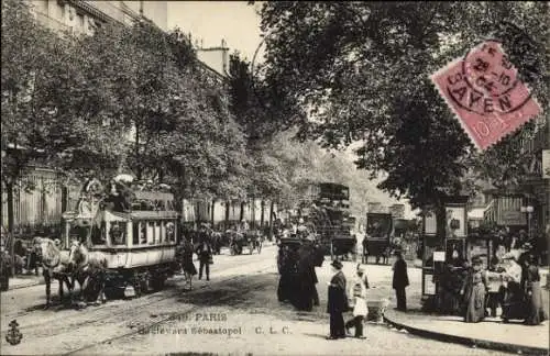 Ak Paris II. Börsenviertel, Boulevard Sebastopol, CLC, Pferdewagen