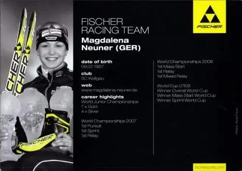Ak Biathletin Magdalena Neuner, Fischer Racing Team, Autogramm