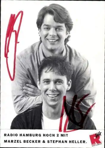 Ak Schauspieler und Moderatoren Marzel Becker und Stephan Heller, Portrait, Autogramm