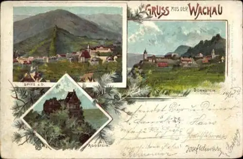 Litho Spitz an der Donau Niederösterreich, Wachau, Aggstein, Dürnstein