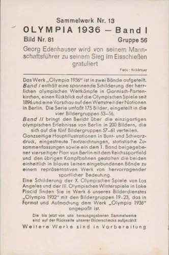 Sammelbild Olympia 1936, Winterspiele, Georg Edenhauser mit Mannschaftsführer, Eisschießen