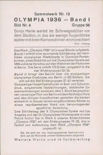 Sammelbild Olympia 1936 Band I Gruppe 56 Bild 4 Sonja Henie wartet auf den Einmarsch ins Stadion