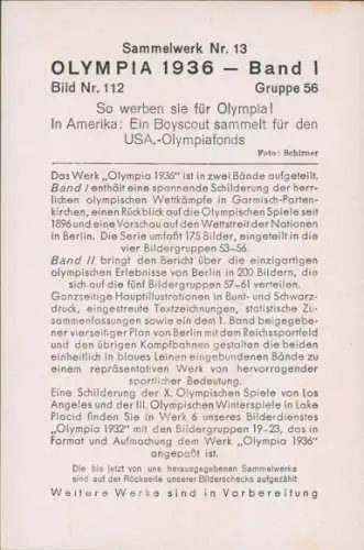 Sammelbild Olympia 1936, So werben sie für Olympia, USA-Olympiafonds, Pfadfinder, Boyscout