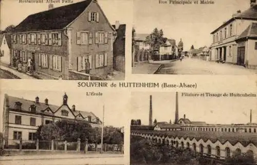 Ak Huttenheim Hüttenheim bei Benfeld Elsass Bas Rhin, Schule, Rue Principale, Rathaus