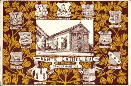 Wappen Ak Catholic Sale 1913, Couvet, Saint Sulpice, Huttes, Travers