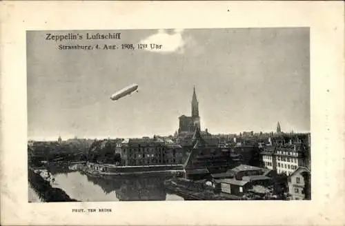 Ak Straßburg Elsass Bas Rhin, Gesamtansicht, Zeppelin