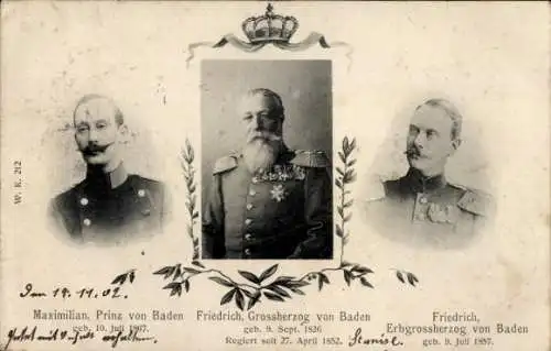 Ak Prinz Maximilian von Baden, Großherzog Friedrich von Baden, Erbgroßherzog Friedrich