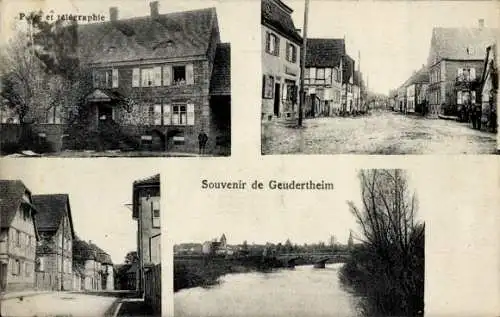 Ak Geudertheim Elsass Bas Rhin, Fluss, Brücke, Post