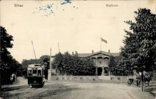 Ak Liepaja Libau Lettland, Kurhaus, Straßenbahn Nr. 13