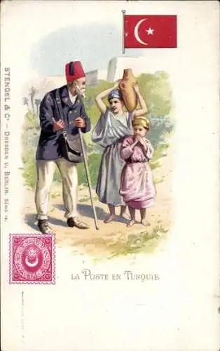 Briefmarken Litho Die Post in der Türkei, Postbote, Kinder mit Wasserkrug