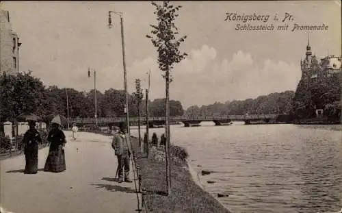 Ak Kaliningrad Königsberg Ostpreußen, Schlossteich, Promenade