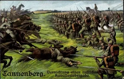 Künstler Ak Stębark Tannenberg Ostpreußen, Vernichtung einer russischen Kavalleriebrigade