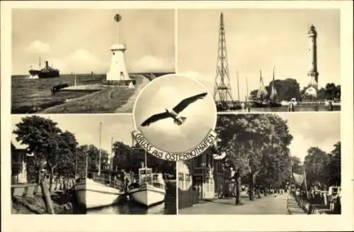 Ak Chorzelin Osternothafen Świnoujście Swinemünde Pommern, Leuchtturm, Mole, Boote