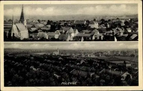 Ak Milovice nad Labem Milowitz Mittelböhmen, Kirche, Stadtpanorama