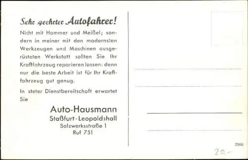 Ak Leopoldshall Staßfurt im Salzlandkreis, Auto Hausmann, Salzwerksstraße 1