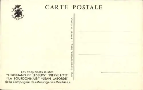 Ak Dampfer der Messageries Maritimes, Ferdinand de Lesseps, Pierre Loti, La Bourdonnais