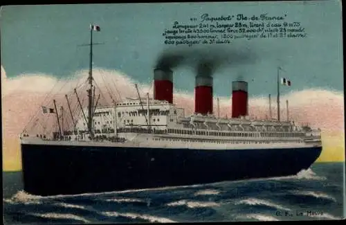 Ak Dampfer Ile de France, CGT, French Line
