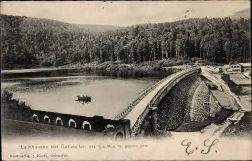 Ak Guebwiller Gebweiler Elsass Haut Rhin, Lauchensee, Staumauer, Ruderboot