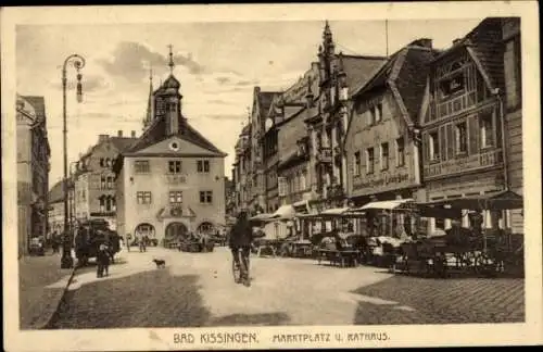 Ak Bad Kissingen Unterfranken Bayern, Marktplatz, Rathaus, Fahrrad, Turmuhr