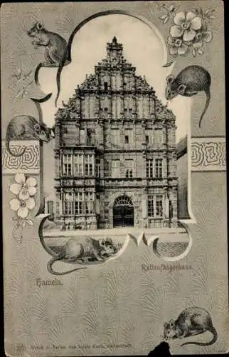Ak Hameln an der Weser Niedersachsen, Rattenfängerhaus, Blumen, Ratten