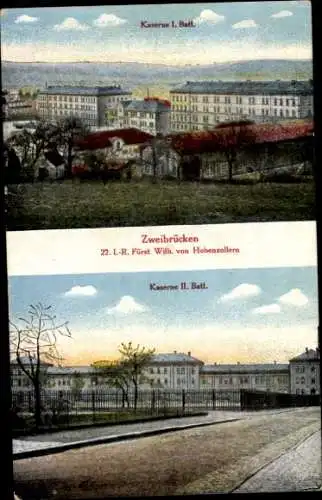 Ak Zweibrücken in der Pfalz, Kaserne I. Bataillon, Kaserne II. Bataillon