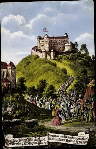 Ak Weinsberg im Kreis Heilbronn, Burg, Weibertreu, Durch treue Weiber, Wein und Sang