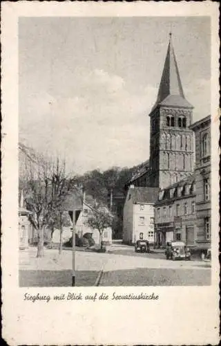 Ak Siegburg an der Sieg, Servatiuskirche, Autos