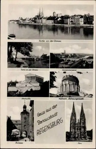 Ak Regensburg an der Donau Oberpfalz, Dom, Walhalla, Panorama, Gesamtansicht