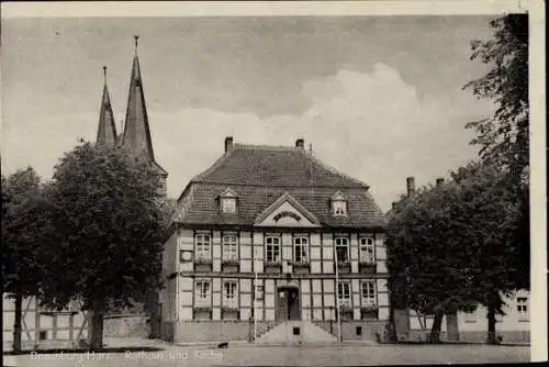 Ak Derenburg Blankenburg am Harz, Rathaus, Kirche, Teilansicht