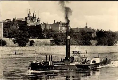 Ak Magdeburg an der Elbe, Dampfschiff, Teilansicht