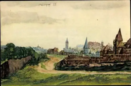 Künstler Ak Nürnberg in Mittelfranken, Ortsansicht, Blick von Westen