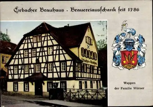 Ak Erbach im Odenwald Hessen, Wappen, Brauhaus, Fachwerkhaus