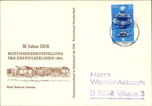 Ak Dresden Altstadt, Hotel Bellevue, 35 Jahre DDR Briefmarkenausstellung 1984