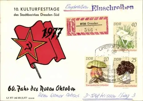Ak Dresden, 10. Kulturfesttage Dresden-Süd 1977, Hammer, Sichel, 60. Jahr des Roten Oktober