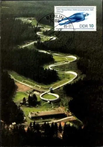 Ak Oberhof im Thüringer Wald, Stempel, XXIV. Rennschlitten-Weltmeisterschaften 1985