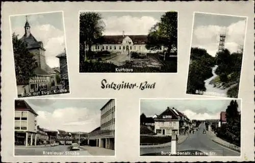 Ak Salzgitter, Kirche, Kurhaus, Bismarckturm, Breslauer Straße, Burgundenstraße, Tapeten Pieper