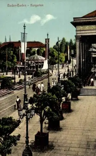Ak Baden Baden am Schwarzwald, Kurgarten, Flaggen, Promenade
