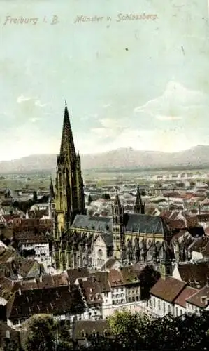Ak Freiburg im Breisgau, Münster vom Schlossberg gesehen