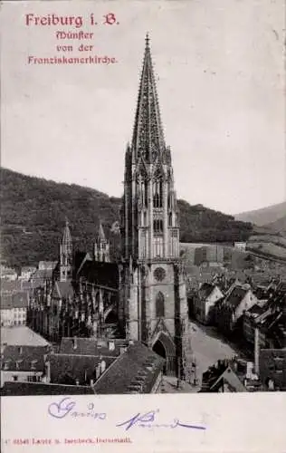 Ak Freiburg im Breisgau, Münster von Franziskanerkirche aus gesehen