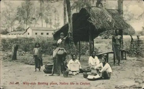 Ak Ceylon Sri Lanka, Rastplatz am Wegesrand