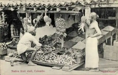 Ak Colombo Ceylon Sri Lanka, einheimischer Obststand