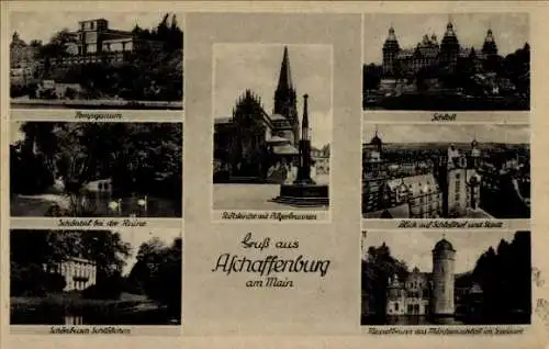 Ak Aschaffenburg in Unterfranken, Schloss, Schlosshof, Ortsansicht, Schöntal bei der Ruine