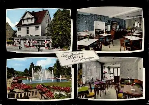 Ak Bad Kissingen Unterfranken Bayern, Café Kurheim Riviera, Wasserspiel, Fontäne, Gastraum