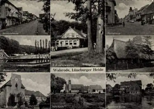 Ak Walsrode in der Lüneburger Heide, Badeanstalt, katholische Kirche, Heidemuseum, Gymnasium