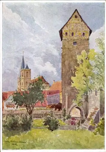 Ak Münnerstadt in Unterfranken Bayern, Jörgentor, Pfarrkirche