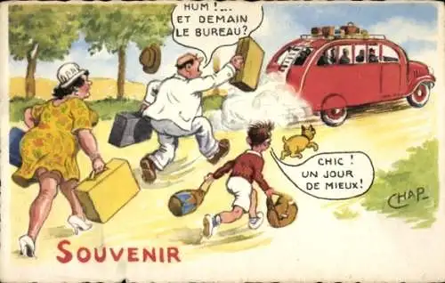 Künstler Ak Chaperon, Jean, Reisende haben den Autobus verpasst