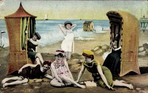 Ak Frauen in Badeanzügen am Strand