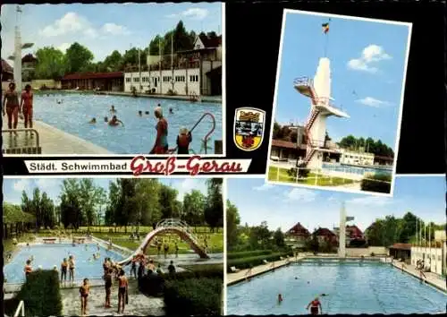 Ak Groß Gerau in Hessen, Städtisches Schwimmbad, Sprungturm